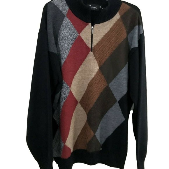 VTG Tosani Knit 1/4 Zip Argyle Sweater Large - Picture 1 of 7